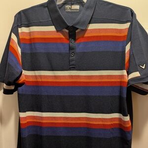 Callaway Men's XL Polo Shirt - Navy, Red, and White Stripes Opti Dri